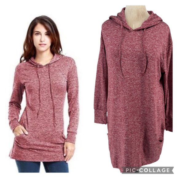 Vessos Plus Size Stretch Hoodie XXL Long Tunic Length Pocket Fleece Sweatshirt - Picture 1 of 10